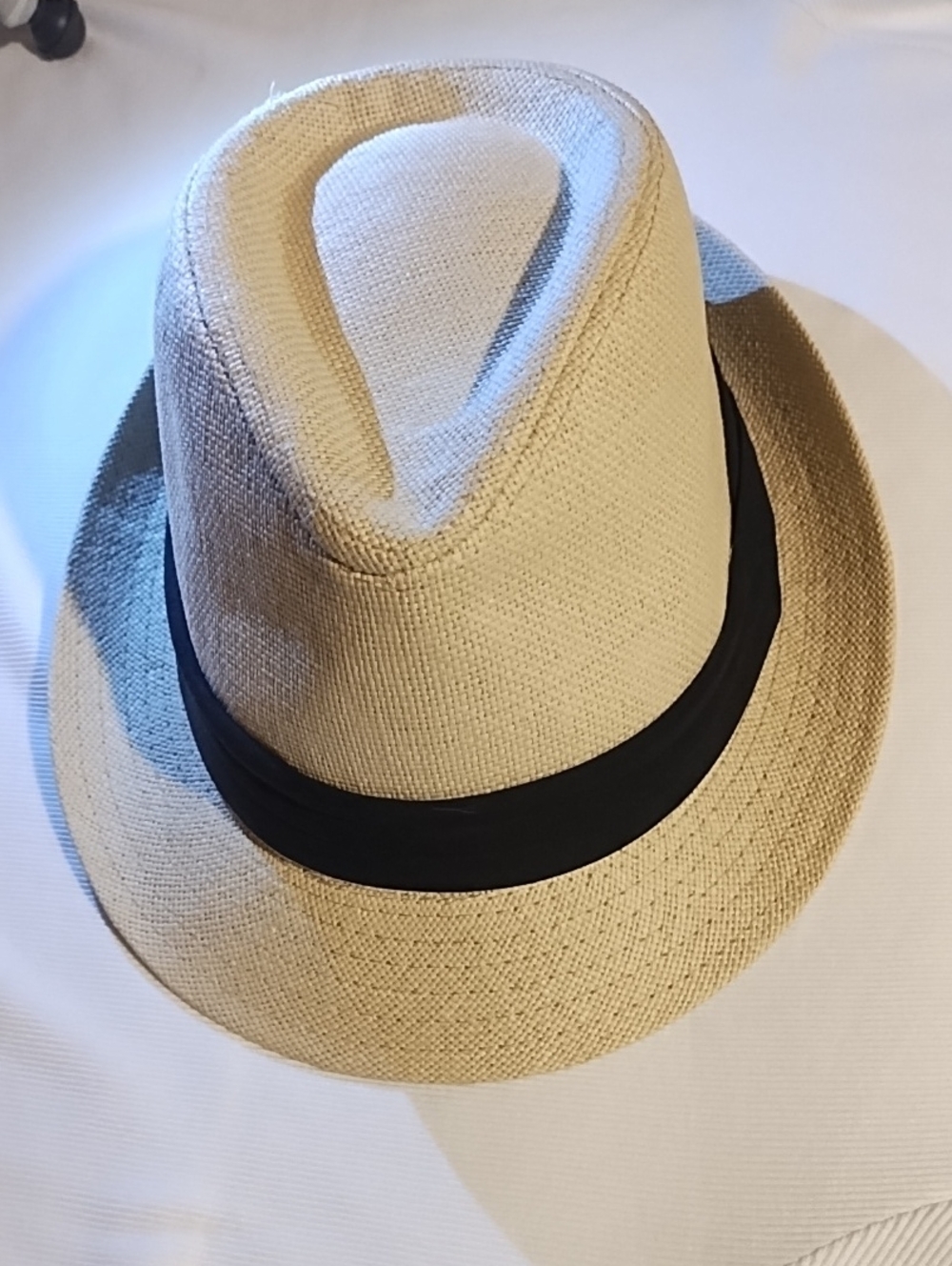 Classic Straw Fedora Hat with Black Band Like New Women's.